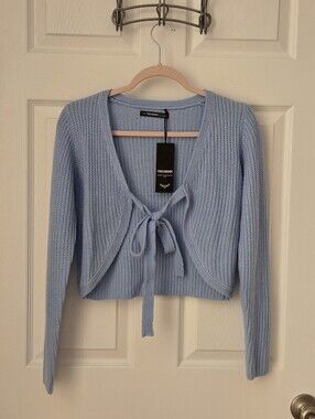 Threadbare Light Blue Knit Tie-Front Women's Sweater